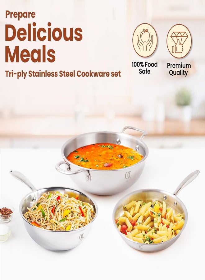 Omichef طقم أواني طهي أوميشيف الثلاثي | مقلاة كاداي (1.9 لتر) + مقلاة قلي (1.1 لتر) + مقلاة ووك (1.9 لتر) | 20 سم لكل قطعة | معتمد من هيئة المواصفات والمقاييس الهندية، مناسب للاستخدام مع المواقد الحثية وخالٍ من السموم بنسبة 100% - Image 5